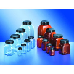 FLACON CARRE EN PVC TRANSLUCIDE A COL LARGE, 2000 ml, SANS BOUCHON