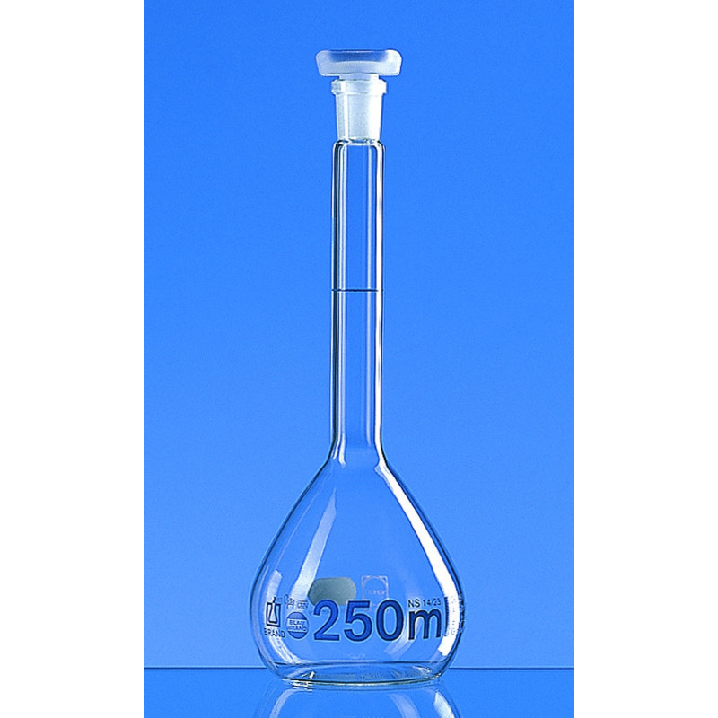 FIOLE JAUGEE EN VERRE BLAUBRAND® A COL RODE, CLASSE A, AVEC BOUCHON EN POLYPROPYLENE, RODAGE 34/35, CAPACITE  5000 ml