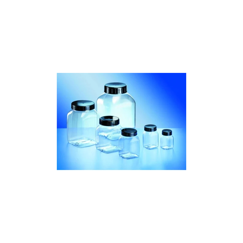 FLACON CARRE TRANSPARENT EN PETG A COL LARGE, SANS BOUCHON 50 ml