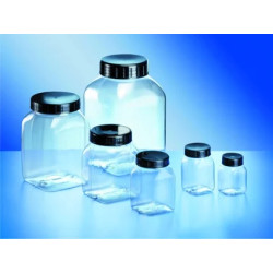 FLACON CARRE TRANSPARENT EN PETG A COL LARGE, SANS BOUCHON 2000 ml