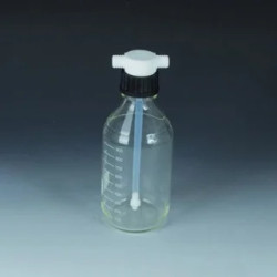FLACON LAVEUR EN VERRE BOROSILICATE COL A VIS GL 45 AVEC TETE ET BOUCHON EN PTFE, TUBULURE EN FEP, 500 ML