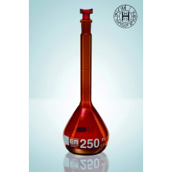 FIOLE JAUGEE EN VERRE BRUN DURAN HIRSCHMANN A COL RODE 19/26 CLASSE A BOUCHON VERRE 500 ml