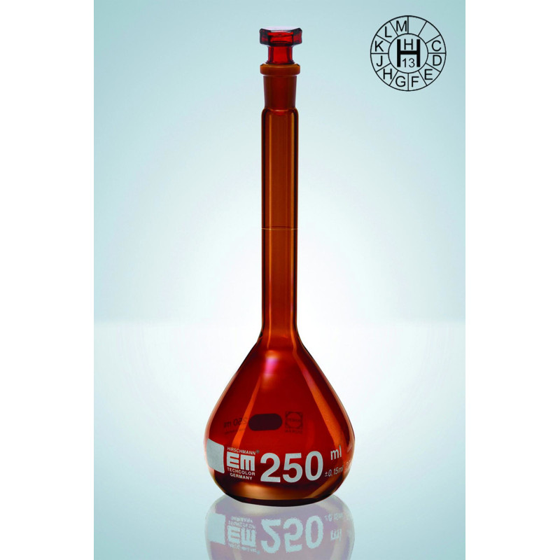 FIOLE JAUGEE EN VERRE BRUN DURAN HIRSCHMANN A COL RODE 24/29 CLASSE A BOUCHON VERRE 1000 ml