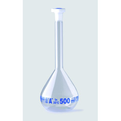 FIOLE JAUGEE EN VERRE BOROSILICATE A COL RODE 24/29 CLASSE A BOUCHON EN POLYPROPYLENE 1000 ML
