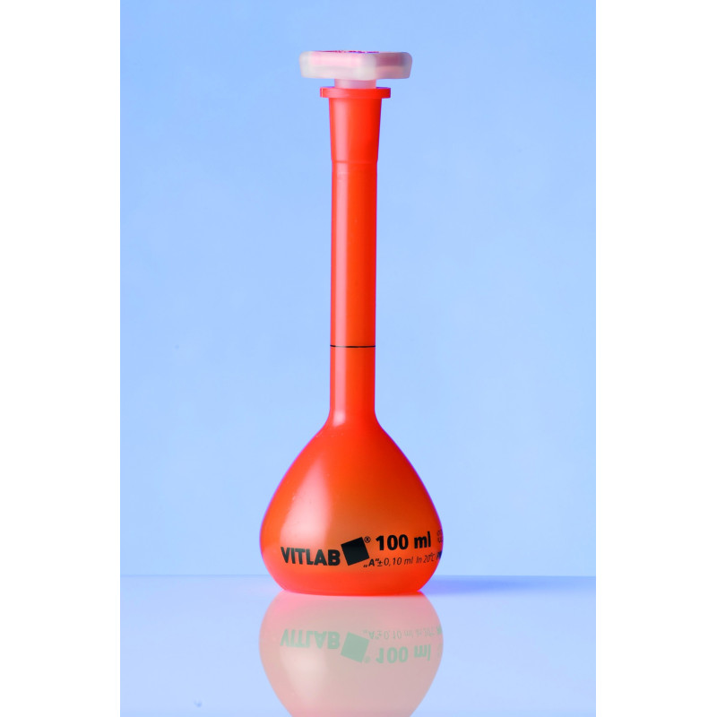 FIOLE JAUGEE EN PMP ORANGE VITLAB , COL RODE CLASSE A AVEC BOUCHON