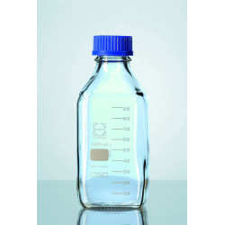 FLACON ISO CARRE EN VERRE DURAN COL A VIS GL 45 AVEC BOUCHON 1000 ML