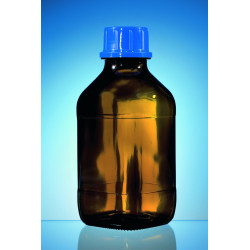 FLACON CARRE EN VERRE BRUN SODOCALCIQUE COL A VIS GL 45 AVEC BOUCHON 1000 ML