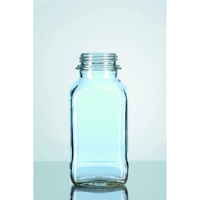 FLACON CARRE EN VERRE SODOCALCIQUE COL A VIS GL 54 SANS BOUCHON 500 ML