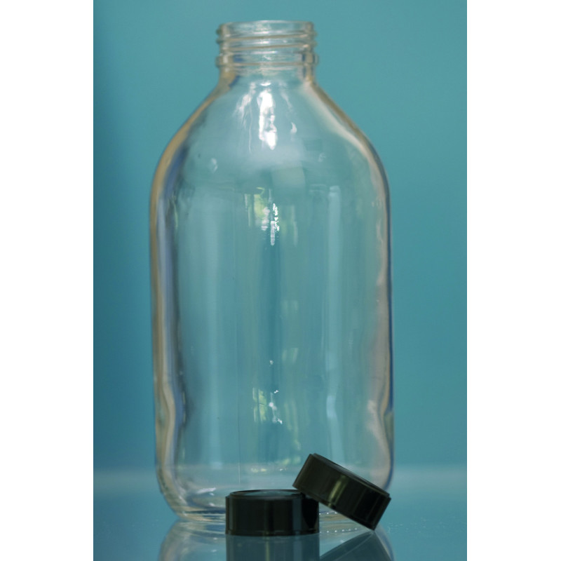 FLACON EN VERRE TRANSPARENT COL LARGE A VIS , BAGUE PH 35 MM CAPACITE 250 ML PAR 60