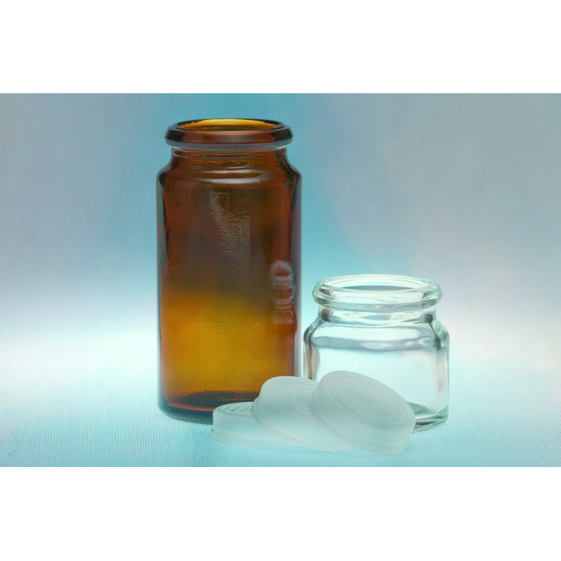 PILULIER EN VERRE TRANSPARENT AVEC BAGUE TYPE SNAP CAP DIAMETRE 30 MM, CAPACITE 25 ML PAR 210