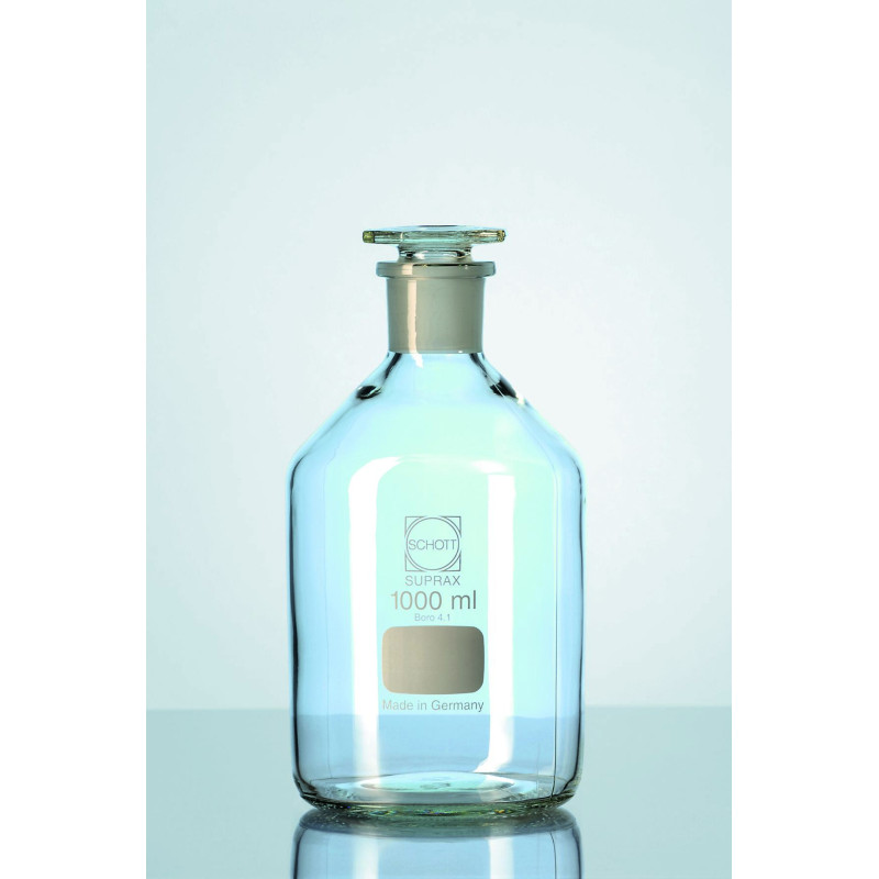 FLACON EN VERRE TRANSPARENT SODOCALCIQUE COL ETROIT RODE 14/23 AVEC BOUCHON VERRE 100 ML