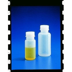 FLACON GRADUE EN POLYETHYLENE A COL LARGE 500 ml AVEC BOUCHON GL45 ET OBTURATEUR INCORPORE