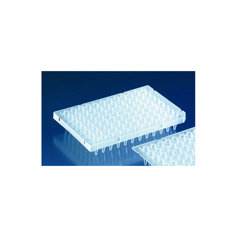 PLAQUE PCR BRAND 96 PUITS A PAROI FINE AVEC DEMI JUPE, VOL MAX 0,2 ml PAR 50