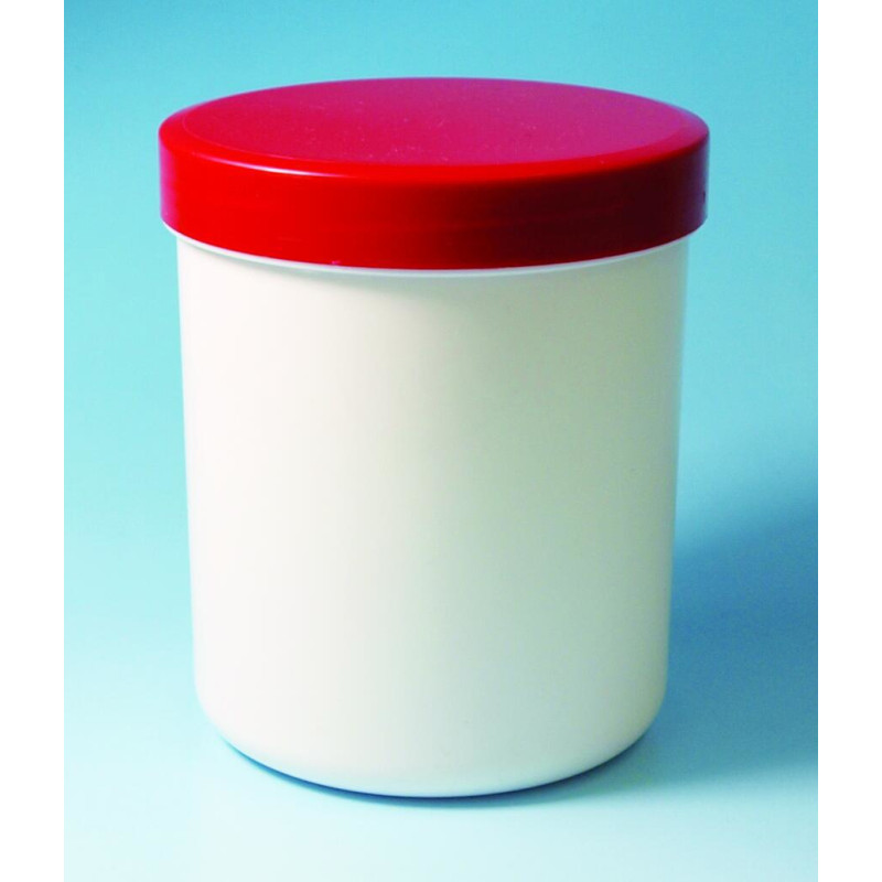 POT EN POLYPROPYLENE BLANC, COL A VIS OUVERTURE TOTALE AVEC COUVERCLE ROUGE