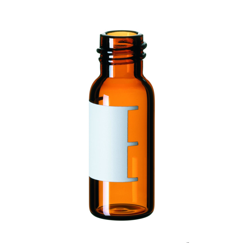 FLACON EN VERRE BRUN 2,0 ML COL EXTRA-LARGE A VIS DN10, AVEC ZONE DE MARQUAGE PAR 1000