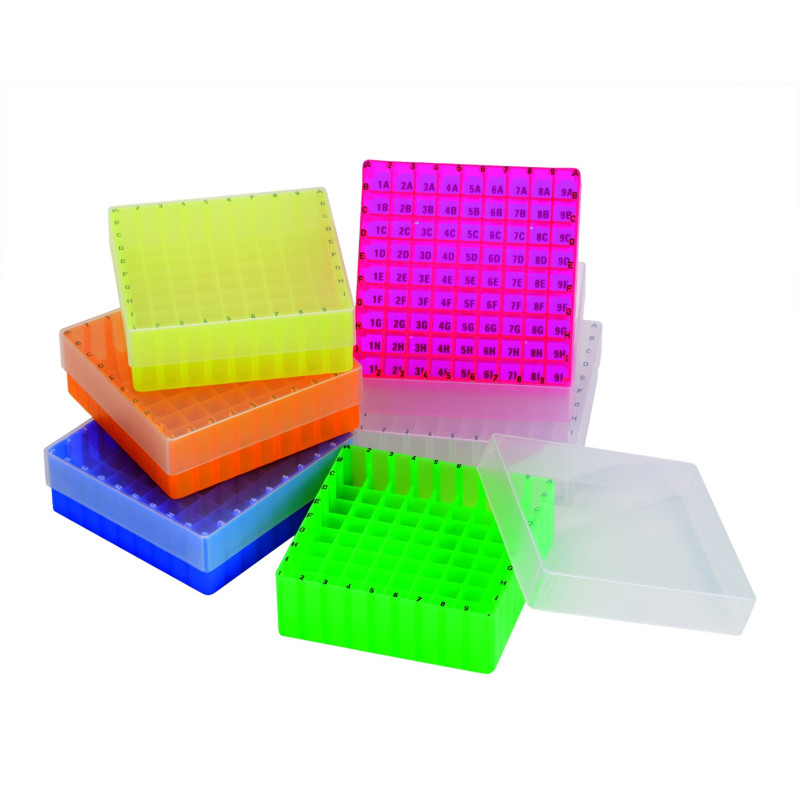 BOITE DE STOCKAGE EN PP ROSE POUR 81 (9 x 9) VIALS DE 1,5/2 ml