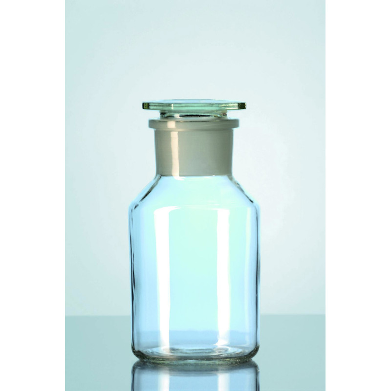 FLACON EN VERRE TRANSPARENT SODOCALCIQUE COL LARGE RODE 29/22 AVEC BOUCHON VERRE 100 ML