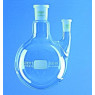 BALLON EN VERRE DURAN FOND ROND BICOL 250 ml COL CENTRAL 29/32, TUBULURE LATERALE VERTICALE 29/32