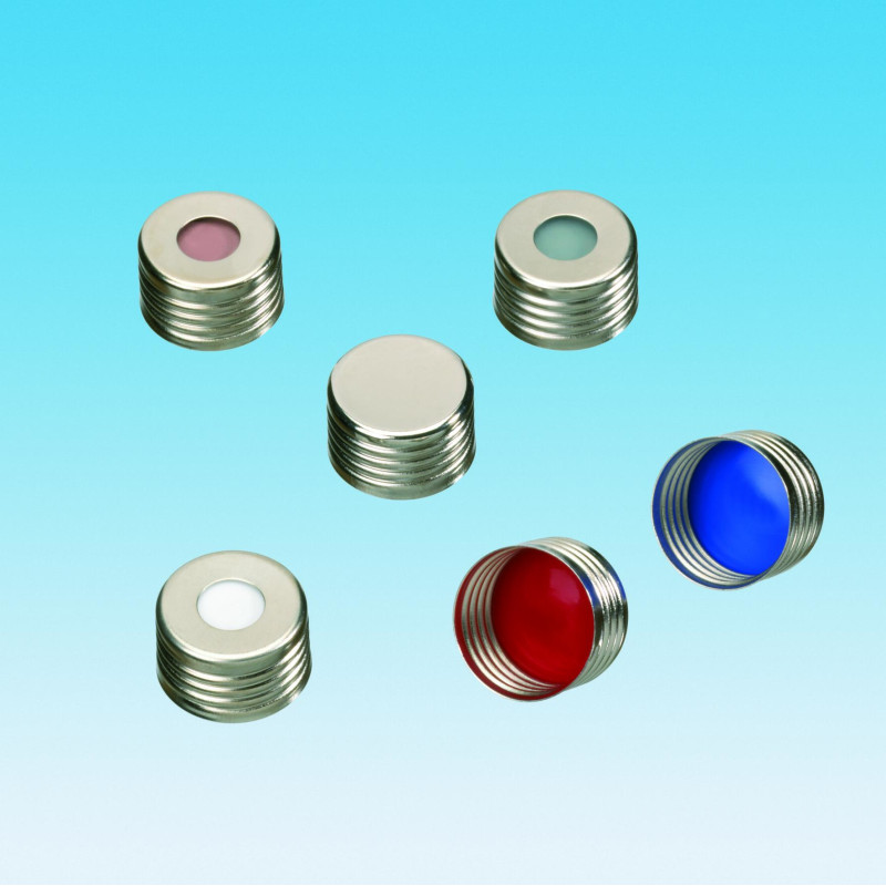 CAPSULE MAGNETIQUE A VIS, ORIFICE CENTRAL 8 MM AVEC SEPTUM BUTYLE ROUGE/PTFE GRIS PAR 1000