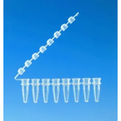 BARRETTE DE 8 MICROTUBES PCR TRANSPARENT 0,2 ML AVEC CAPUCHONS BOMBES ATTACHES PAR 125