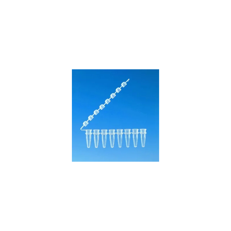 BARRETTE DE 8 MICROTUBES PCR TRANSPARENT 0,2 ML AVEC CAPUCHONS BOMBES ATTACHES PAR 125