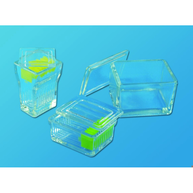CUVE DE COLORATION HELLENDAHL EN VERRE POUR 16 LAMES DE MICROSCOPE