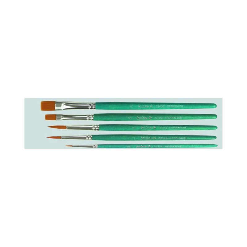 JEU 3 PINCEAUX RONDS TAILLES 0, 4, 6 ET 2 PINCEAUX PLATS TAILLES 6 ET 10