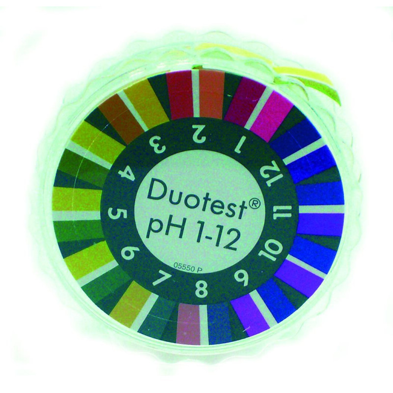 PAPIER INDICATEUR DE PH DUOTEST PH 1,0-12,0, ECHELON 1,0 ROULEAU DE 5 M EN BOITE PLASTIQUE