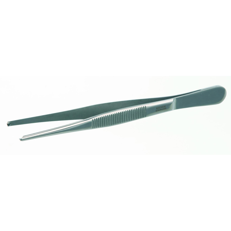 PINCE BRUCELLE EN INOX AVEC DENTS, FORME DROITE LONGUEUR 145 mm