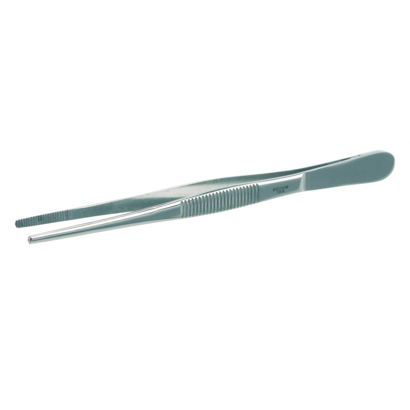 PINCE BRUCELLE EN INOX FORME DROITE, BOUTS ARRONDIS LONGUEUR 105 mm