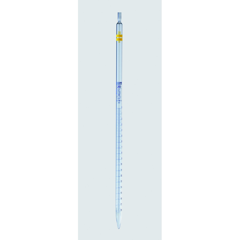 PIPETTE GRADUEE EN VERRE CLASSE AS, TYPE 3 ECOULEMENT TOTALE ZERO EN HAUT, GRADUATIONS BLEUES, 5 ML / DIV. 0,05 ml