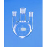 BALLON EN VERRE DURAN FOND ROND TRICOL 1000 ml COL CENTRAL 45/40, TUBULURES LATERALES VERTICALES 29/32