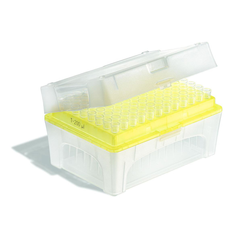 POINTE DE PIPETTE A FILTRE JAUNE STERILE BIO-CERT PLASTIBRAND, EN BOITE TIPBOX 5 - 200 MICROLITRES PAR 960