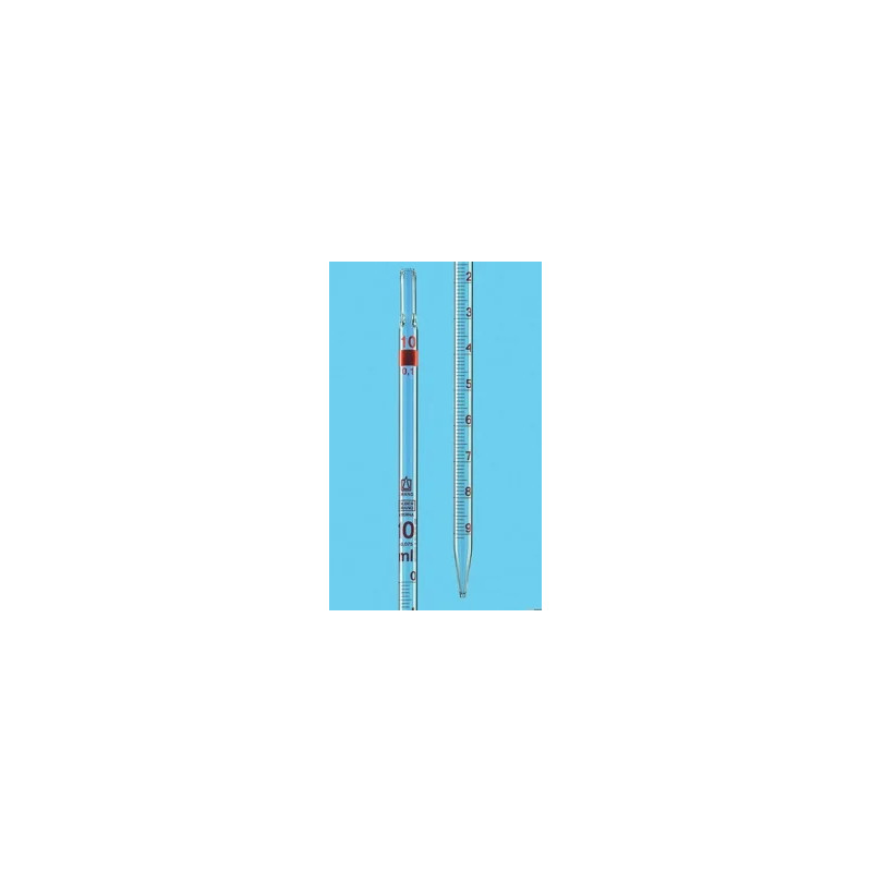 PIPETTE GRADUEE EN VERRE CLASSE B SIBERBRAND, TYPE 3 ECOULEMENT TOTALE ZERO EN HAUT, GRADUATIONS BRUNES, 1 ml / DIVISION 0,01 ml