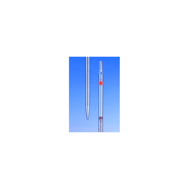 PIPETTE GRADUEE EN VERRE CLASSE B HIRSCHMANN, TYPE 3 ECOULEMENT TOTALE ZERO EN HAUT, GRADUATIONS BRUNES, 1 ML / DIVISION 0,1 ml