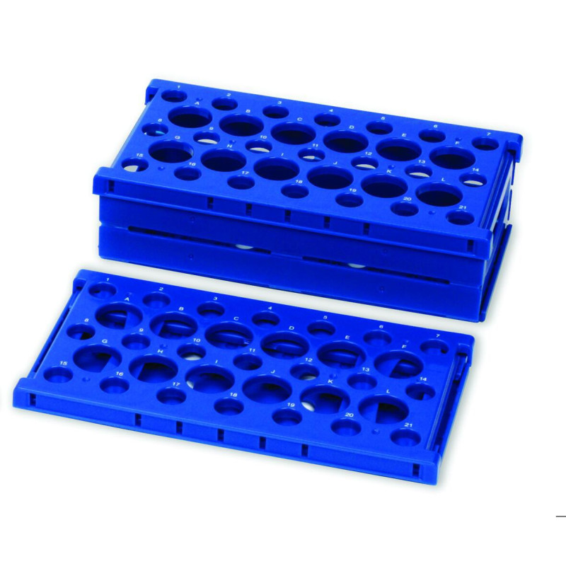 PORTOIR EN POLYPROPYLENE PLIABLE POP-UP POUR 21 TUBES DE 15 ml ET 12 TUBES DE 50 ml