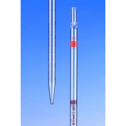 PIPETTE GRADUEE EN VERRE CLASSE B HIRSCHMANN, TYPE 3 ECOULEMENT TOTALE ZERO EN HAUT, GRADUATIONS BRUNES, 20 ML / DIVISION 0,1 ml