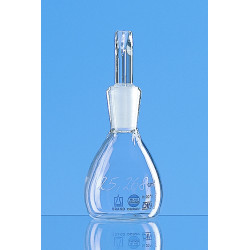PYCNOMETRE CALIBRE BLAUBRAND EN VERRE DURAN, 100 cm3 A COL RODE 10/19 AVEC BOUCHON