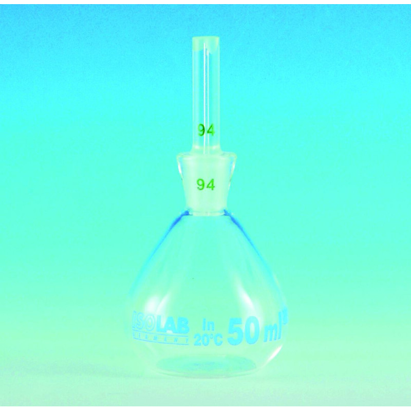 PYCNOMETRE NON CALIBRE EN VERRE BOROSILICATE A COL RODE 10/19 AVEC BOUCHON