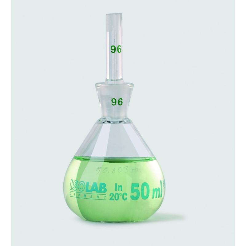 PYCNOMETRE CALIBRE EN VERRE BOROSILICATE A COL RODE 10/19 AVEC BOUCHON