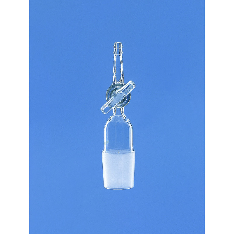 RACCORD EN VERRE DURAN DROIT AVEC ROBINET A OLIVE ET A RODAGE MALE 14/23