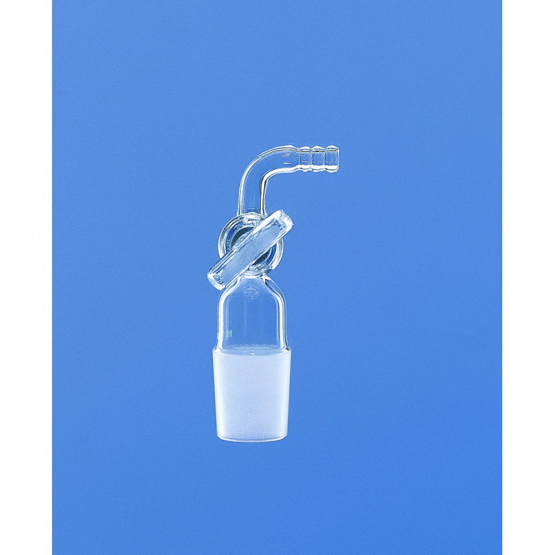 RACCORD EN VERRE DURAN COURBE AVEC ROBINET A OLIVE ET A RODAGE MALE 14/23