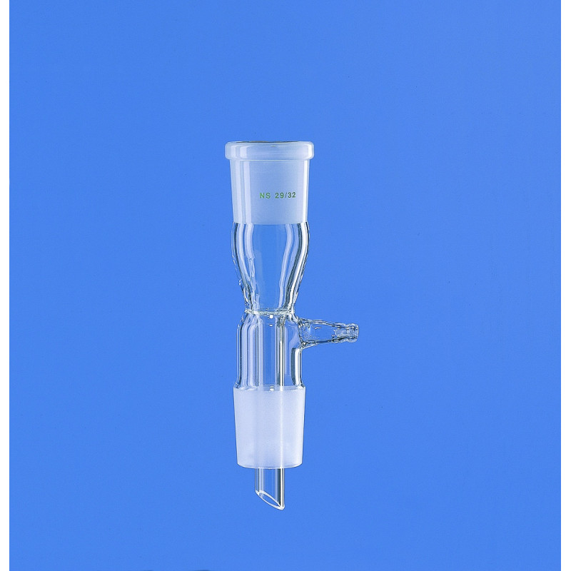 ALLONGE DE DISTILLATION DROITE EN VERRE DURAN, A RODAGES ET OLIVE 