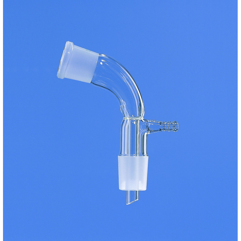 ALLONGE DE DISTILLATION COUDEE EN VERRE DURAN, A RODAGES ET OLIVE 