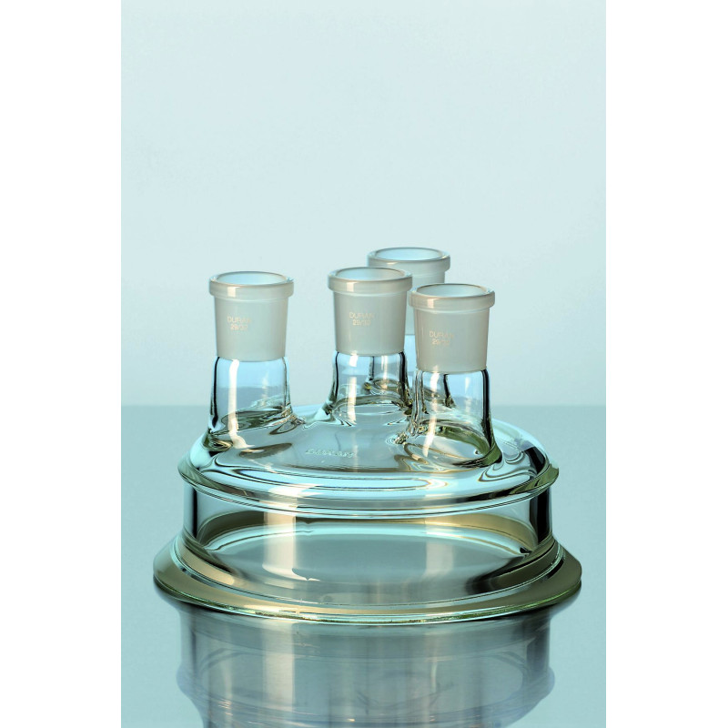 COUVERCLE EN VERRE DURAN A BRIDE PLAN DN 100 AVEC 4 COLS ( 1 x CENTRAL 29/32; 3 x INCLINES 29/32)