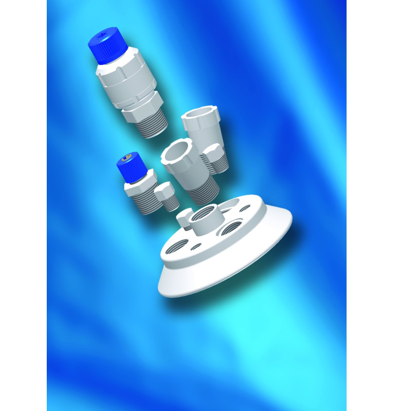 COUVERCLE DE REACTEUR DN60 EN PTFE AVEC 4 PORTS FILETES