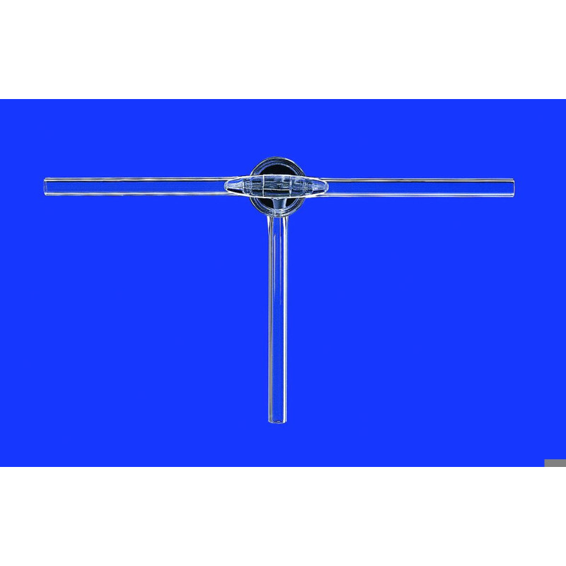 ROBINET EN VERRE BOROSILICATE A 3 VOIES AVEC CLE EN VERRE RODAGE 14,5 DIAMETRE INTERNE 2,5 MM