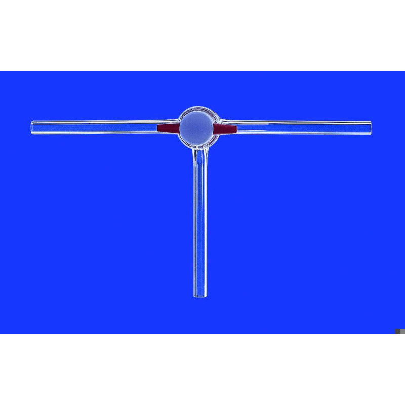 ROBINET EN VERRE BOROSILICATE A 3 VOIES AVEC CLE EN PTFE RODAGE 24,0 DIAMETRE INTERNE 4,0 MM