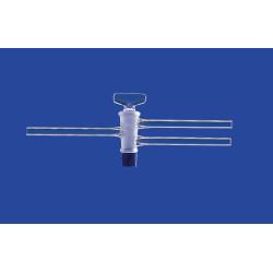 ROBINET EN VERRE BOROSILICATE A 2 VOIES AVEC CLE EN VERRE RODAGE 14,5 DIAMETRE INTERNE 2,5 MM
