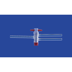 ROBINET EN VERRE BOROSILICATE A 2 VOIES AVEC CLE EN PTFE RODAGE 14,5 DIAMETRE INTERNE 2,5 MM